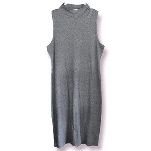 H&M Midi Dress Grey Mock Neck Ribbed Sleeveless Womens Size Large